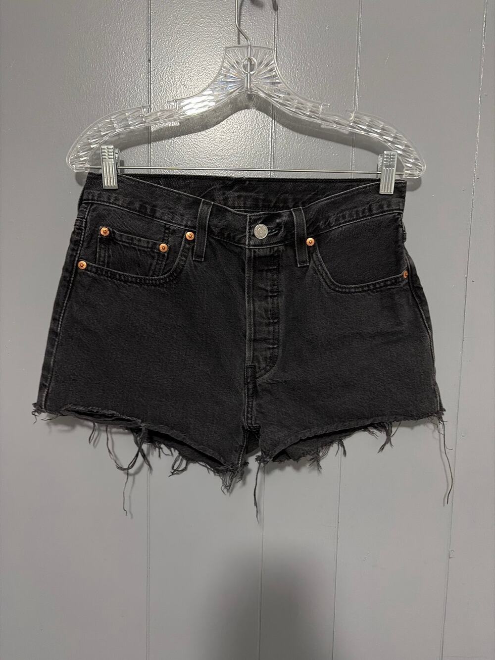 Levi's 501 Black Washed-out Denim Cut-off Button Fly Summer Beach Shorts 28